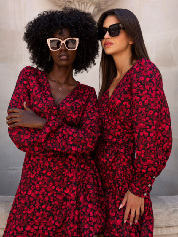 Women's V-neck long-sleeved printed irregular dress - Image 8