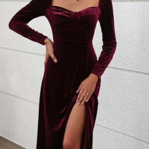 party velvet maxi slit dress