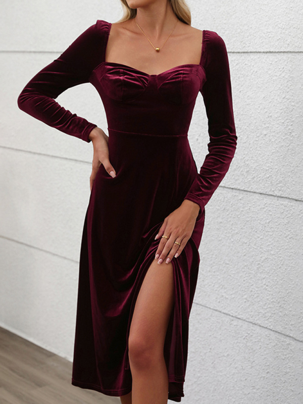 party velvet maxi slit dress