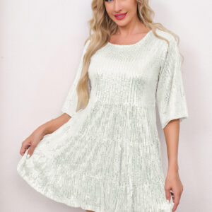 Women's Loose Waist Short Sleeve Short Skirt Sequined Dress