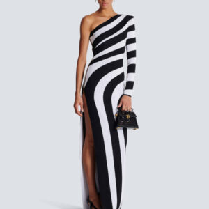 Zebra Print One Shoulder Long Sleeve Bare Leg Bandage Dress Banquet Party Dress