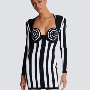 Black and White Vertical Striped Bandage Dress Party Dress