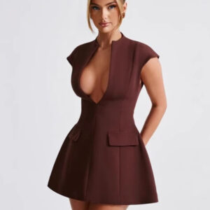 Pocket sleeveless sexy V-neck high waist short dress