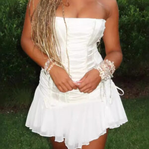 Strapless halter back chiffon stitching sexy dress