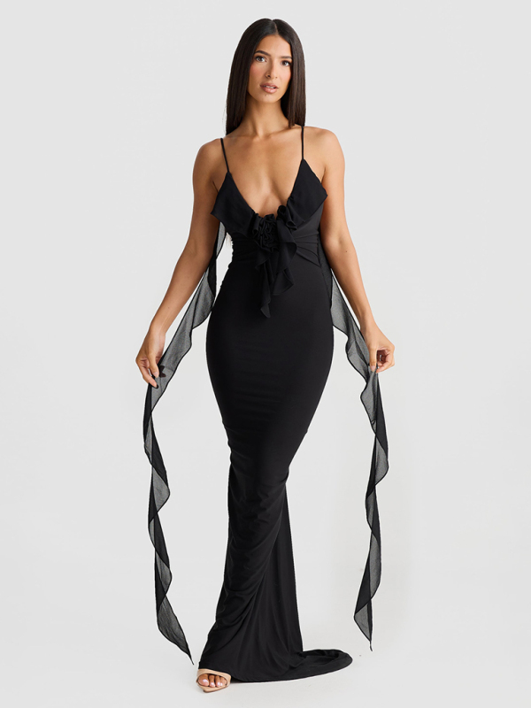 Hot girl's new sexy dress V-neck backless slim shoulder fishtail evening dress - Image 2