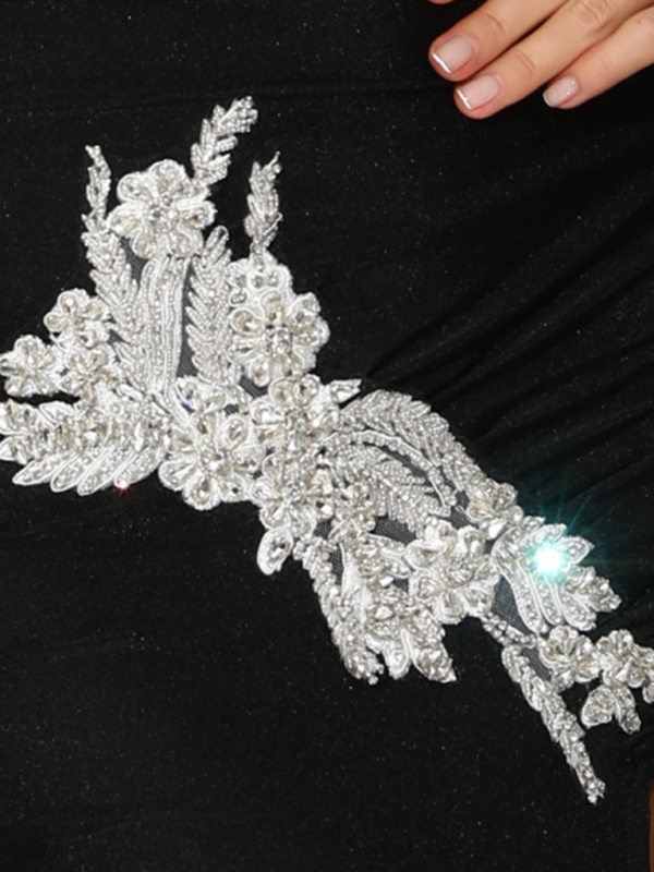 New Black Diamond Flower Long Sleeve Evening Dress Party Sexy Dress - Image 2