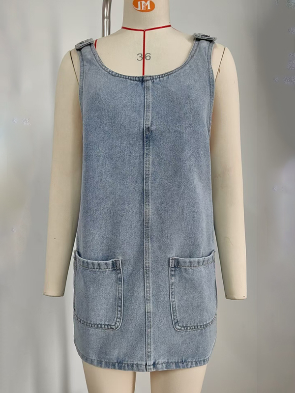 Washed Denim Overall Suspender Dress - Image 3