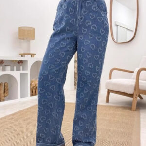 New Valentine's Day Love Crochet Jeans Casual Washed denim