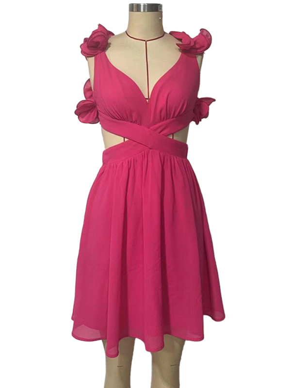 Hollow lace halter back short dress - Image 3