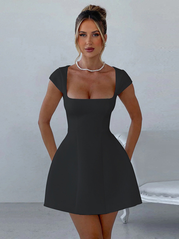 Short Sleeve Square Neck Vest A-Line Dress - Image 4