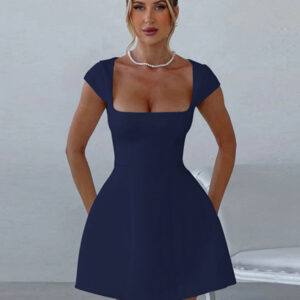 Short Sleeve Square Neck Vest A-Line Dress