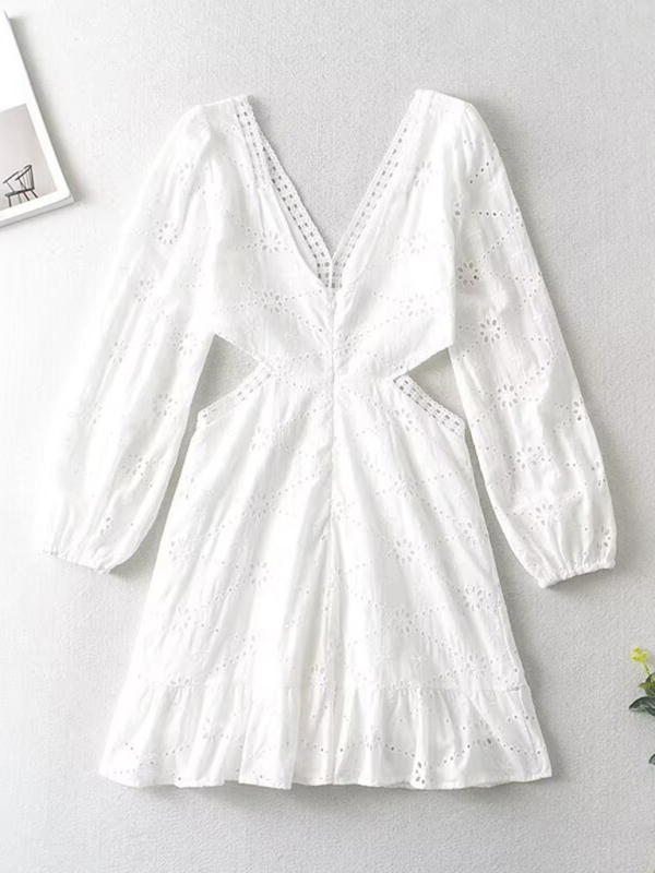 V-neck lace waist open dress - Image 5