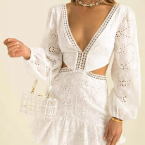 V-neck lace waist open dress