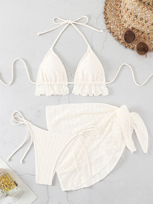 sexy lace up hot springs swimsuit three-piece set - Image 4