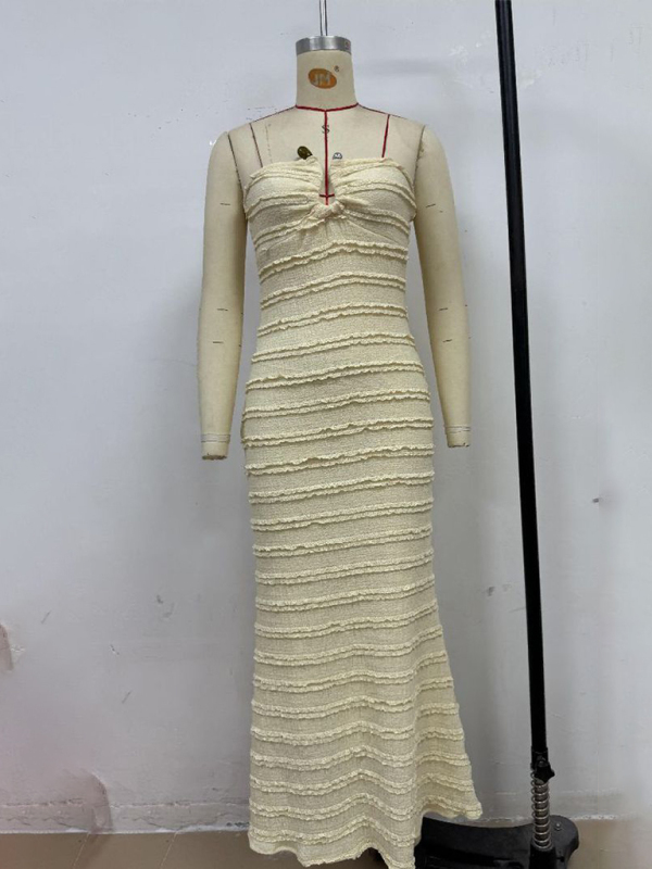 Sexy slim-fit tube top hip-hugging light yellow dress - Image 3