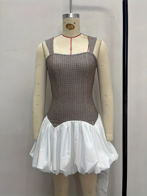 Houndstooth stretch sliming short jumper dress - Image 2