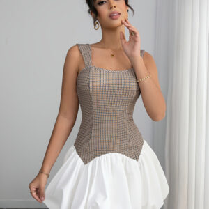 Houndstooth stretch sliming short jumper dress