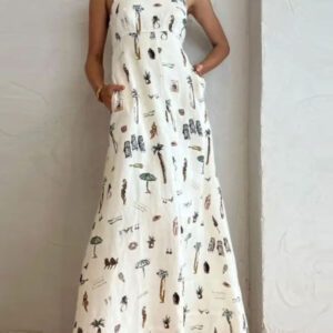 Women's Sleeveless Lace-up Suspender Sexy Print Dress