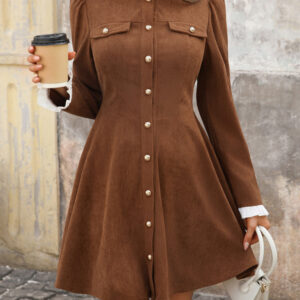 Retro elegant ruffled corduroy long-sleeved dress