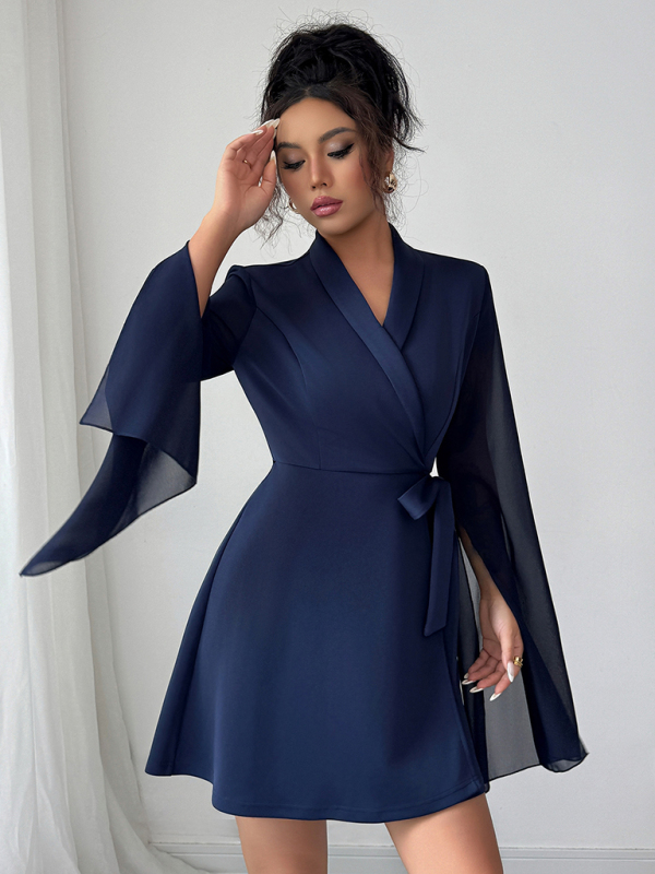 Elegant long-sleeved tie dress - Image 4