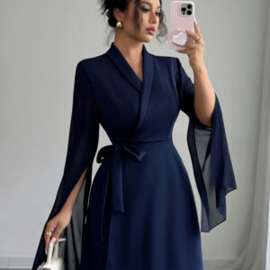 Elegant long-sleeved tie dress