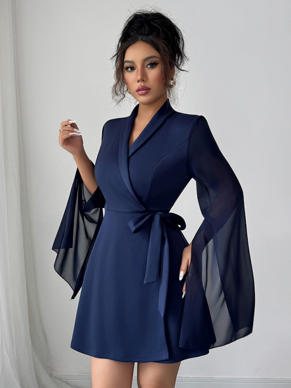 Elegant long-sleeved tie dress - Image 2