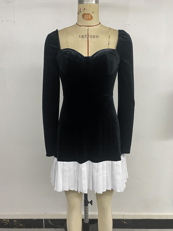 Black and white contrast velvet dress - Image 3