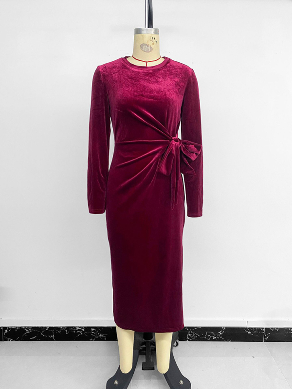 Women's mid-length slit skirt long-sleeved hip dress - Image 2