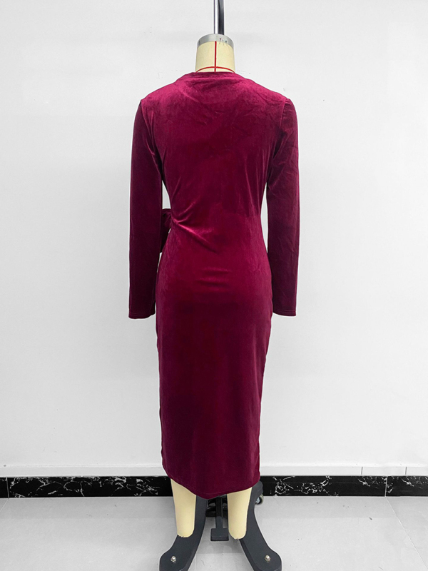 Women's mid-length slit skirt long-sleeved hip dress - Image 3