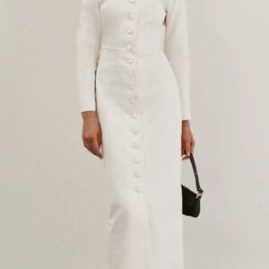 Elegant single-breasted white long-sleeved dress