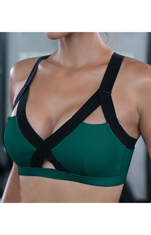 Color Contrast Sexy Cross Elastic Sports Bra - Image 9
