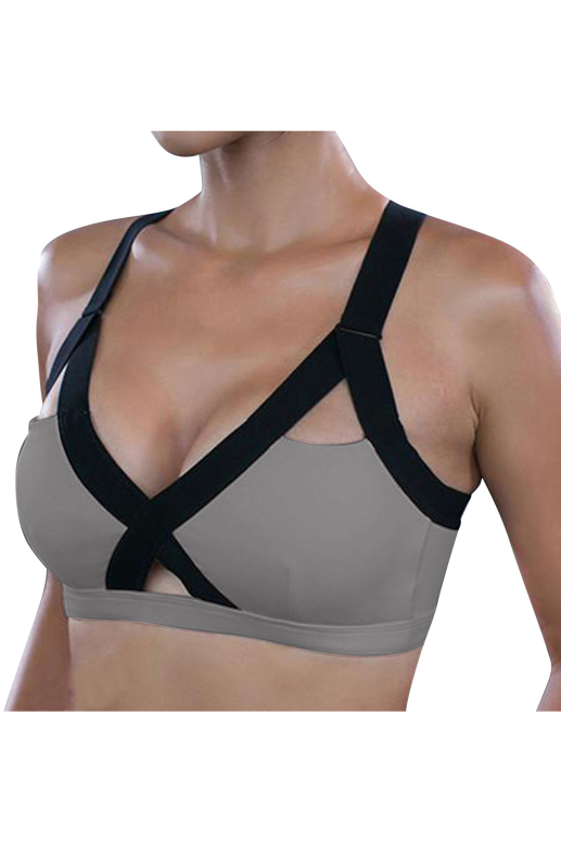Color Contrast Sexy Cross Elastic Sports Bra - Image 3