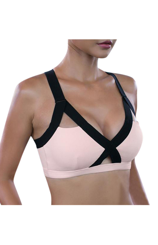 Color Contrast Sexy Cross Elastic Sports Bra - Image 5