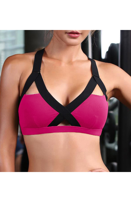 Color Contrast Sexy Cross Elastic Sports Bra - Image 7