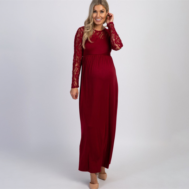 Maternity lace hollow long sleeve dress long dress - Image 2