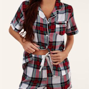 Sleeveless Plaid Knit Pajama Set