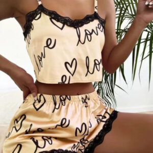 Cute Love lace Pajamas Suspender Set