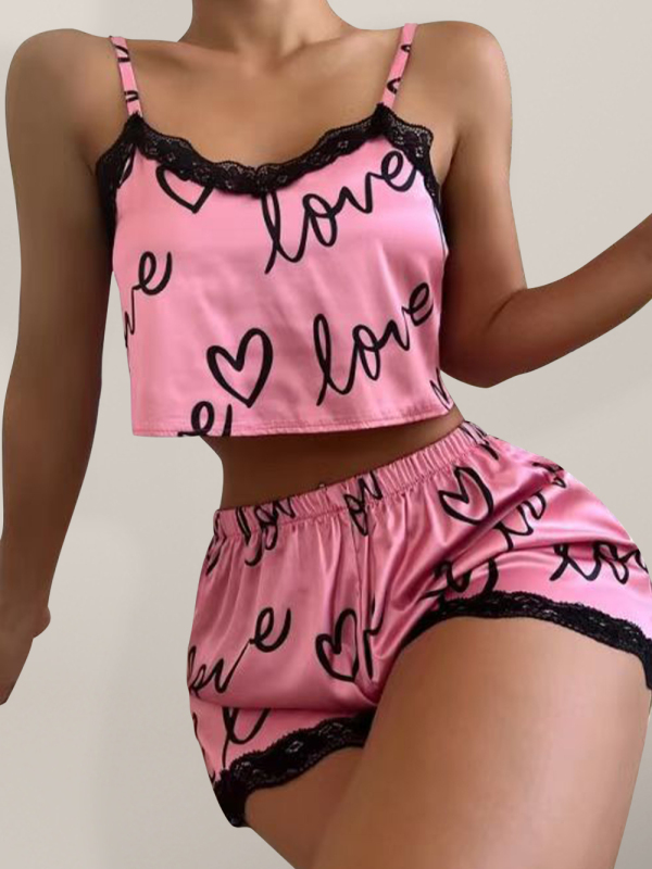 Cute Love lace Pajamas Suspender Set - Image 3