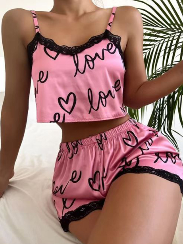 Cute Love lace Pajamas Suspender Set - Image 4
