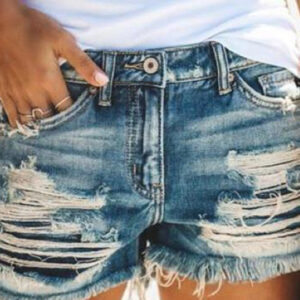 Women's High-Waisted, Fringed, Cut-Out Denim Shorts
