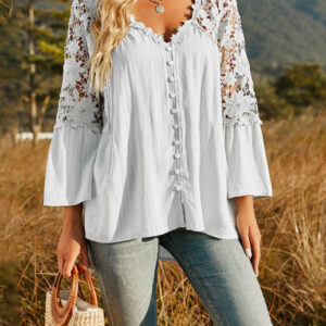 Women’s Lace Crochet Deep V-Neck Blouse