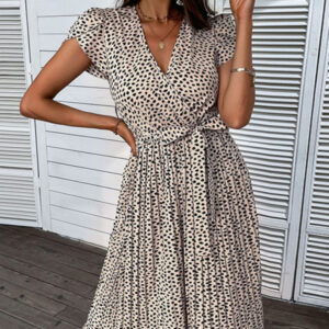 V-neck leopard print large size beach dress