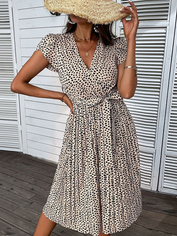 V-neck leopard print large size beach dress