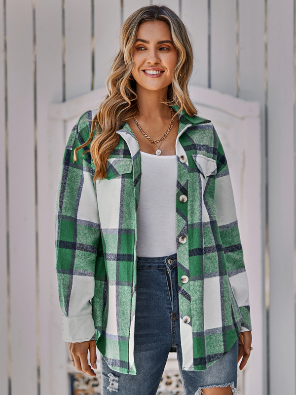 Women's single breasted casual plaid belt jacket - Image 2