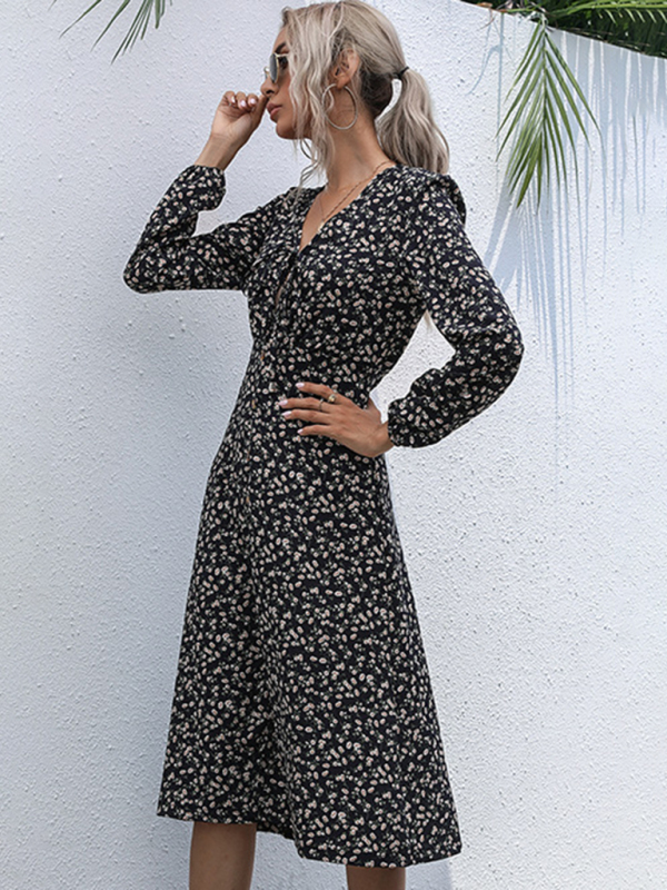 Floral Print Long Sleeve Midi Dress - Image 4