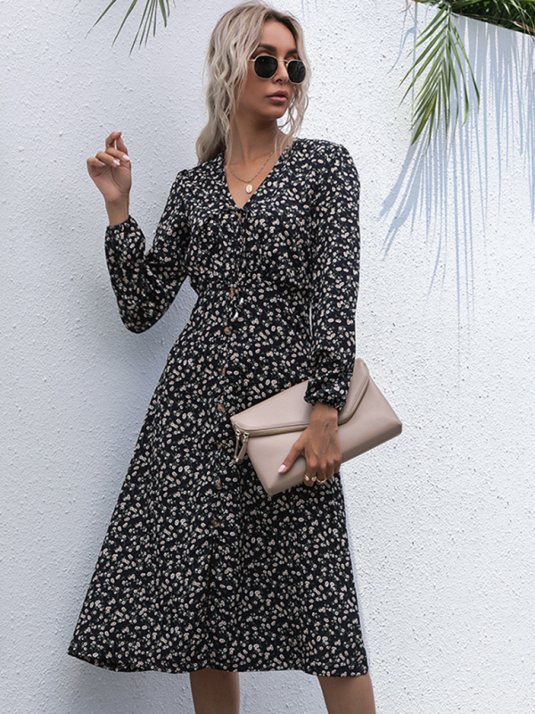 Floral Print Long Sleeve Midi Dress - Image 3