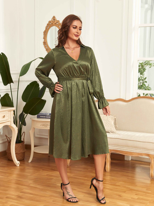 Women's Satin Jacquard Elegant Oversized Midi Dress - Image 3