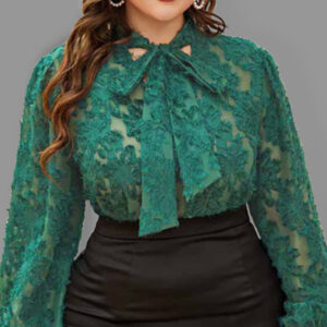 Plus Size Women's Tie Bow Long Sleeve Commuter Shirt