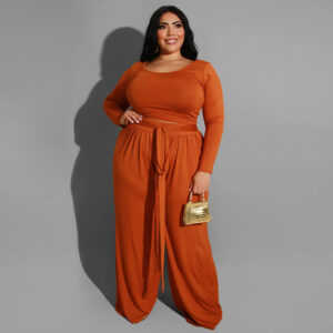 Women's plus size knitted casual two-piece set