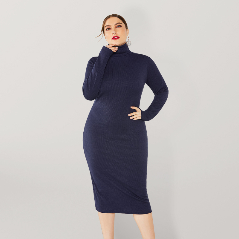 Women's Plus Size Knit Turtleneck Long Sleeve Dress - Image 2